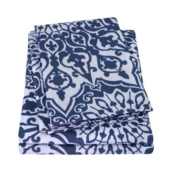 Sweet Home Collection Classic 4-Piece Bed Sheet Set - Oasis Blue Mandala - King - Picture 1 of 3